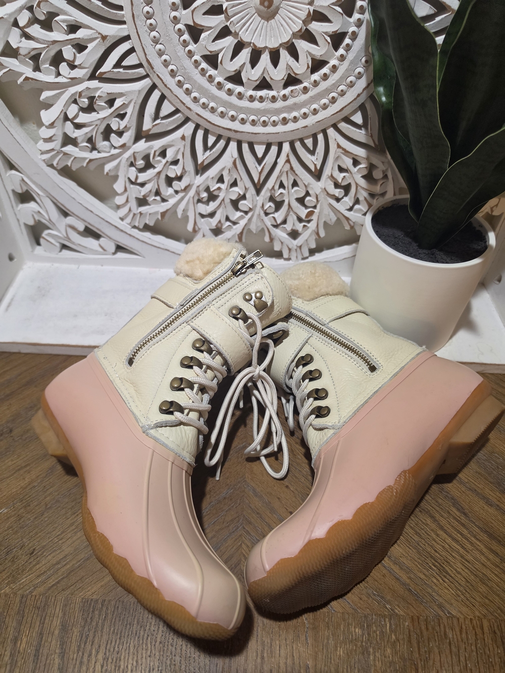 Sperry Cream and Blush Lace-Up Insulated Duck Boots Womens 7 - Picture 7 of 8